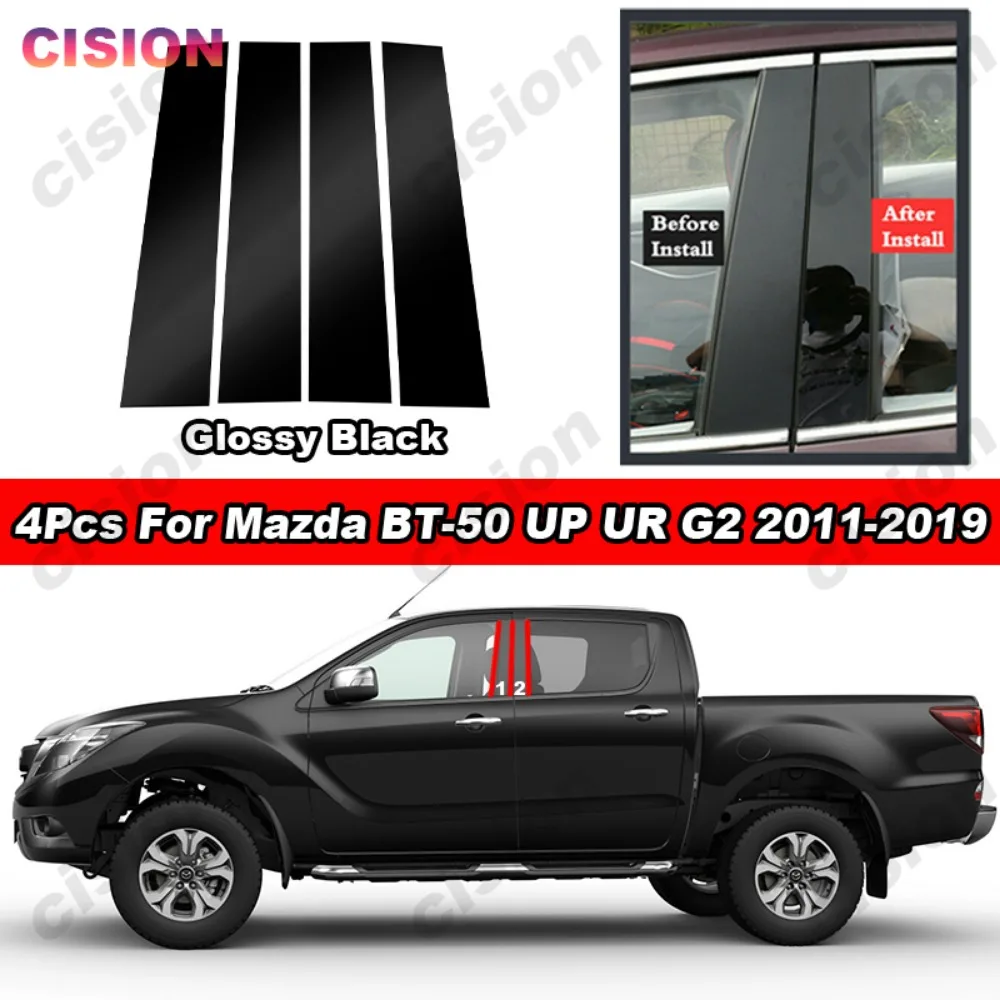 Carbon Fiber Chrome Black Car Door Window Center Middle Column BC Pillar Post Mirror Effect Cover Trim PC Sticker For Mazda BT50