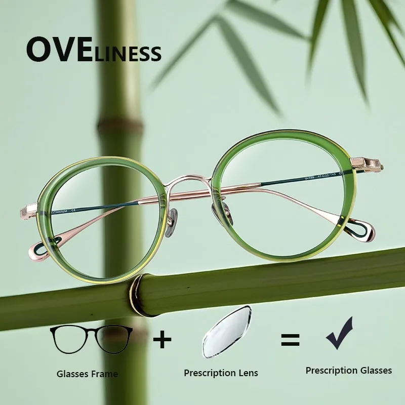 

Acetate Titanium optical Eyeglasses Frame for Women Retro Vintage Round Glasses frame Men Prescription Spectacles myopia Eyewear