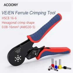 Ferrule Crimping Tool HSC816-6 0.08-16mm²/30-5AWG Tubular Terminal Mini Crimper Pliers For Large Size Terminals Electrical Clamp