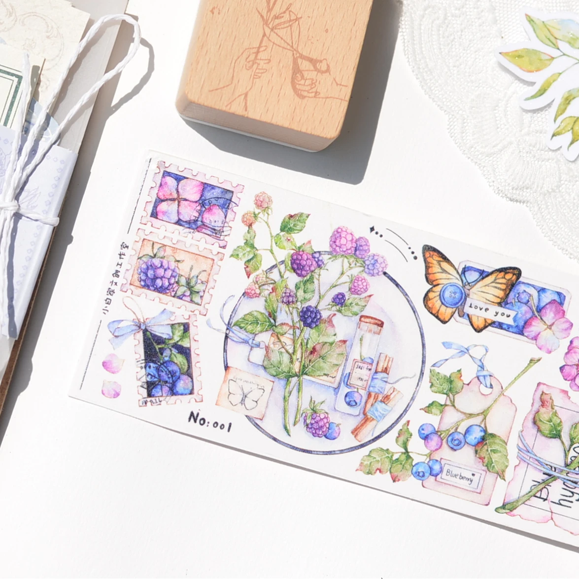 5 Meter Rolle blaue Beeren Früchte Vintage-Stil Washi Tape und Papier Haustier Aufkleber