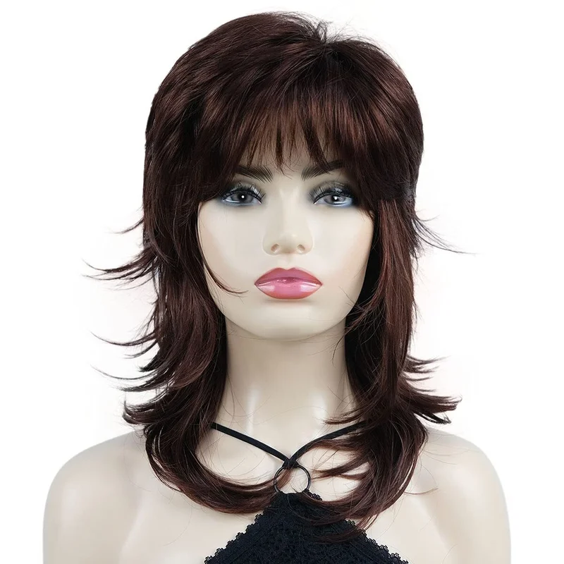 

Лохматый многослойный женский парик с челкой длиной до плеч, натуральный прямой парик