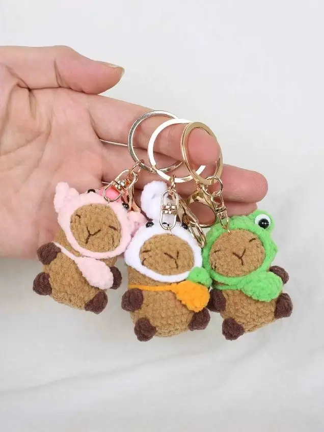 Niedlicher Kapibara-Anhänger Handgefertigter Mini-Kapibara-Schlüsselanhänger Kreativer Gestrickter Cartoon-Tier-Schlüsselring Taschenanhänger – Detail 1