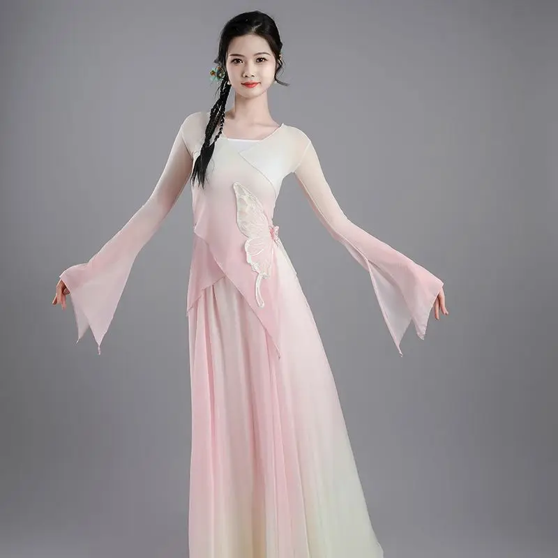 Danskleding geleidelijk veranderen vlindergaaskleding lichaamsrijm praktijk elegante top Chinese dans fee gas