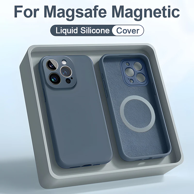 Luxury Liquid Silicone for Magsafe Cases for iPhone 16 15 14 12 12 13 Pro Max Magnetic Wireless Charging Phone Cover Accessories