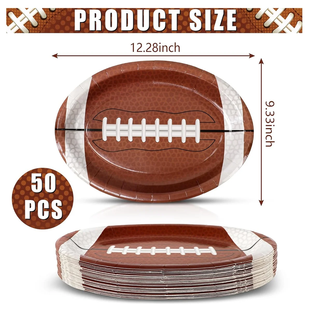 50Pcs Football Shaped Disposable Paper Dinner Plates Tableware for Outdoor Sports Game Birthday Football Party