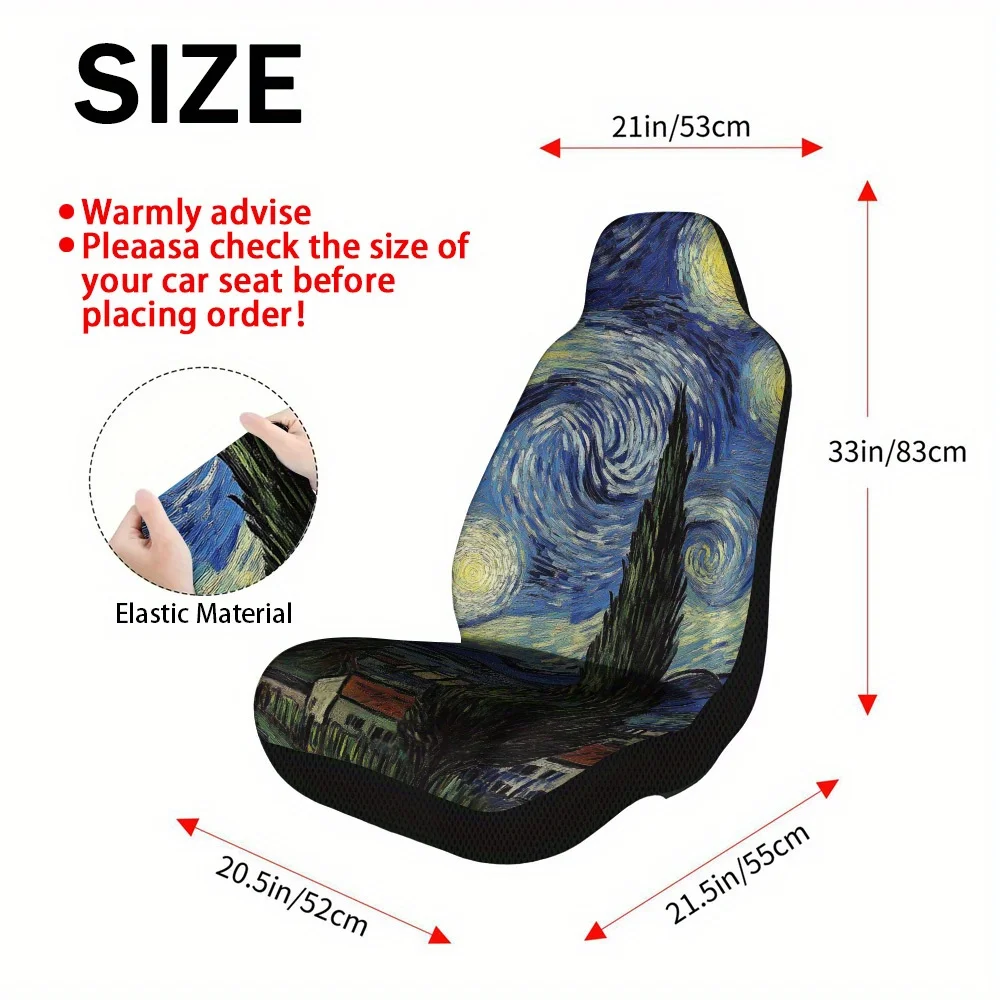 2pcs Starry Night Swirls Themed Car Seat Covers Set – Universal Fit, High-Quality Full Set Of Car Seat Protectors, Durable And F