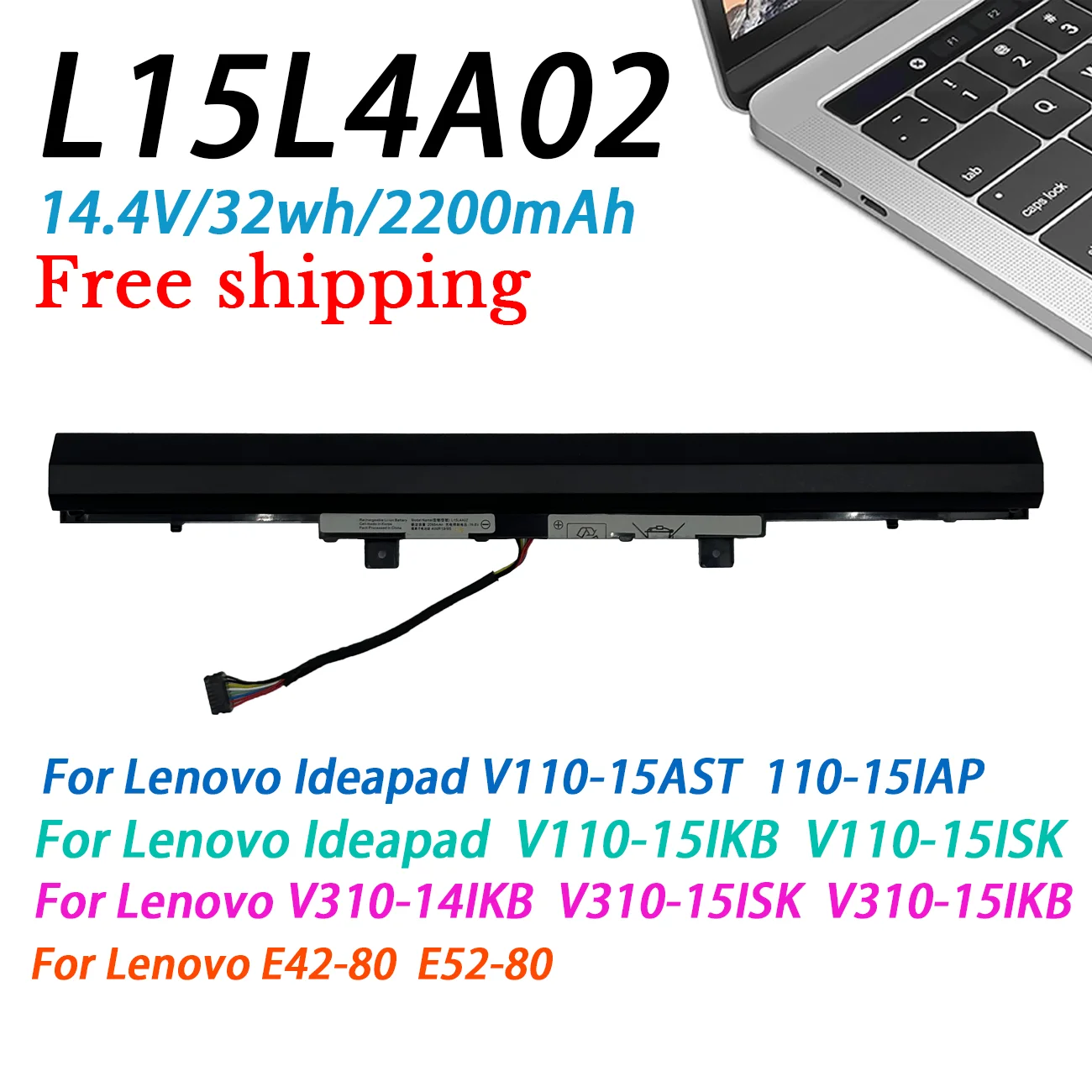 L15L4A02 L15S4A02 Battery For Lenovo Ideapad V110-15AST V110-14AST 15IAP 15ISK 15IKB E42-80 E52-80 L15C4A02 L15S4A02 L15L4E02