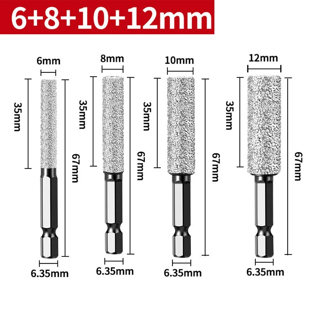 

4pcs/set 6/8/10/12mm Hex Handle Vacuum Brazed Dry Drill Bit Hole Cutter For Granite/ Marble Grinding Drilling And Trimming