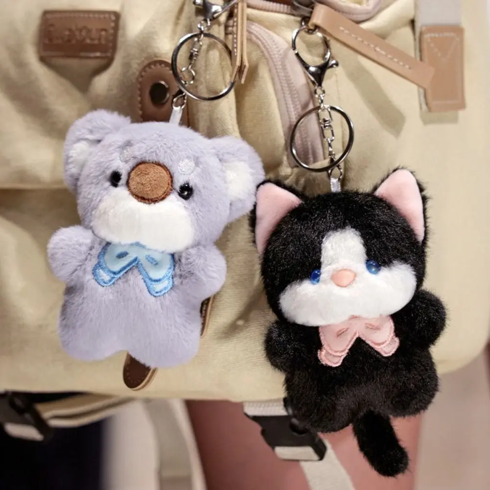 Backpack Decor Fluffy Cartoon Animal Keychain Soft Stuffed Plush Koala Bag Pendant Creative Cute Cat Plush Keyring Students