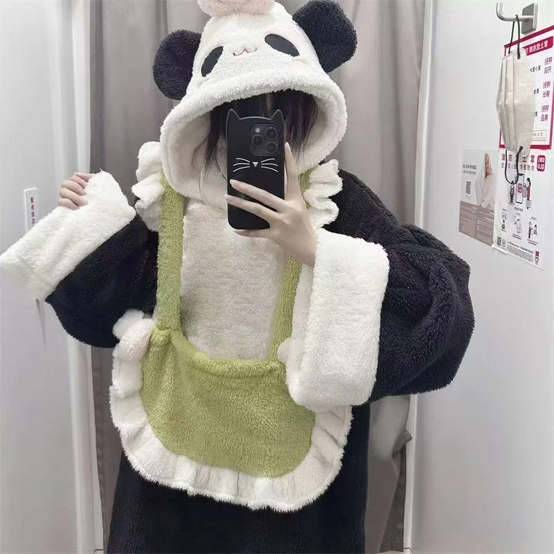 Winter Flanella Coral Velvet Pajamas Set Panda Robes Costumes Onesies Cosplay Pajamas Adult Pyjamas Animal Sleepwear Anime