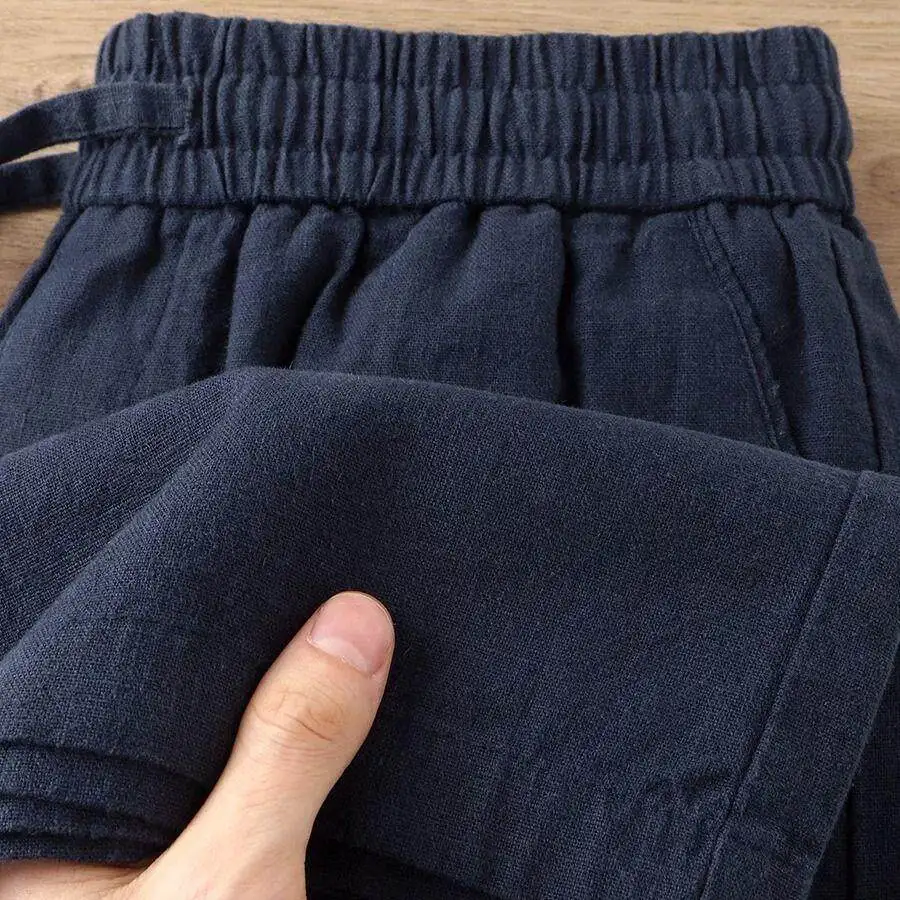 

Удобные свободные мужские брюки из хлопка и льна прямого кроя, дышащие повседневные брюки в японском стиле, свободные длинные брюки