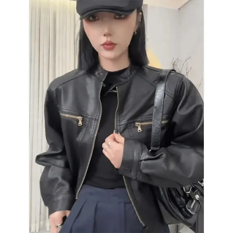 Women's Faux PU Leather Jacket Fashion Brown Female Overcoat Black New Product Good Quality Clothes Women's Spring Autumn Jacket