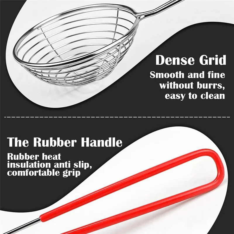 

FO-6PCS Mesh Skimmer Spoon Stainless Steel Red&Silver For Kitchen Cooking Frying Food