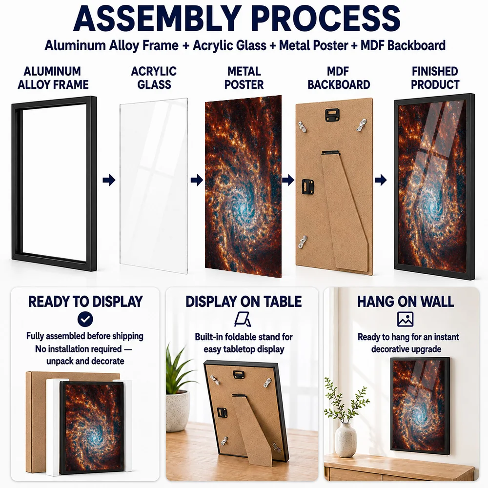 Galaxy Fractal Metal Poster With Aluminum Alloy Frame Personalized Photo Cosmic Style Wall Art For Bedroom Ideal Birthday Gift