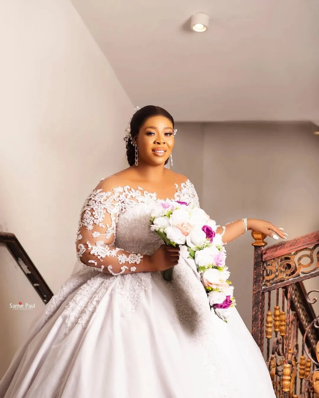 PLUS ขนาดแอฟริกันชุดแต่งงานสีดําสาวบอลชุดแขนยาวลูกไม้ Aso Ebi มุสลิมชุดเจ้าสาว Vestido De Novia ที่กําหนดเอง