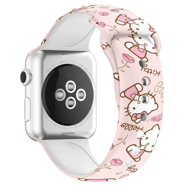 Sanrio Hello Kitty Watchbands Cute Anime Iwatch 8 Silica Gel 38 40 41 42 44MM Cartoon Watch Accessories Watch Band Girl Gift Toy