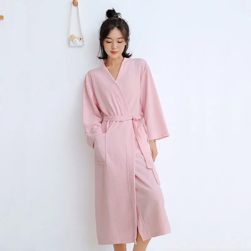 Women Short Sleeve Robes Solid Waffle Sleepwear Couple Belt Skin-friendly Comfortable Bathrobe Home Absorbent Simple Robe Femme