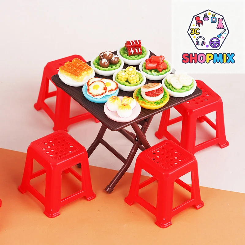 1Set 1:12 Dollhouse Miniature Folding Table Stool Dining Table Furniture Home Model Decor Toy Doll House Accessories