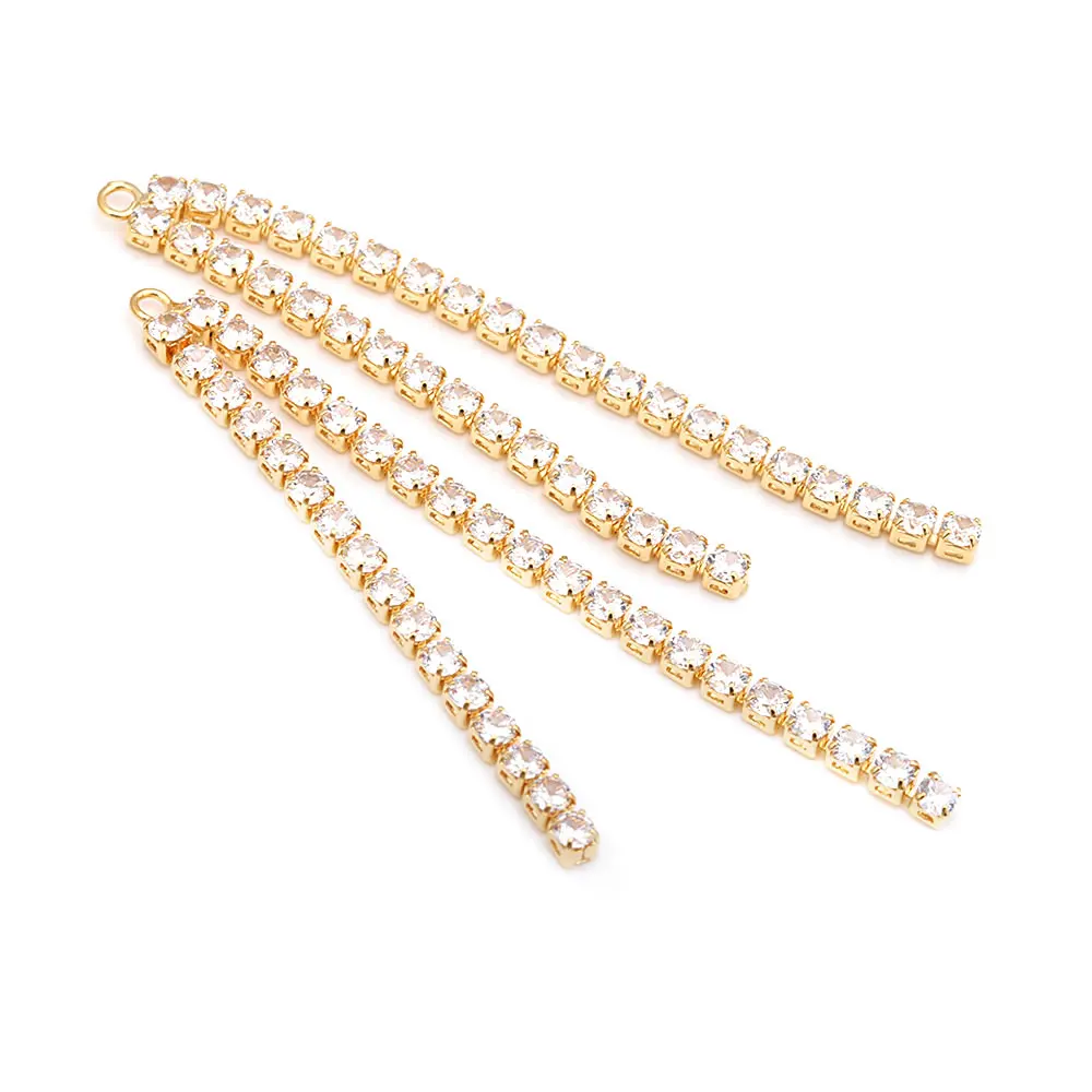 18K Gold Color Brass and Zircon with Rhinestone Chain Tassel Earrings Connect Charms High Quality Diy Jewelry Making Accessories