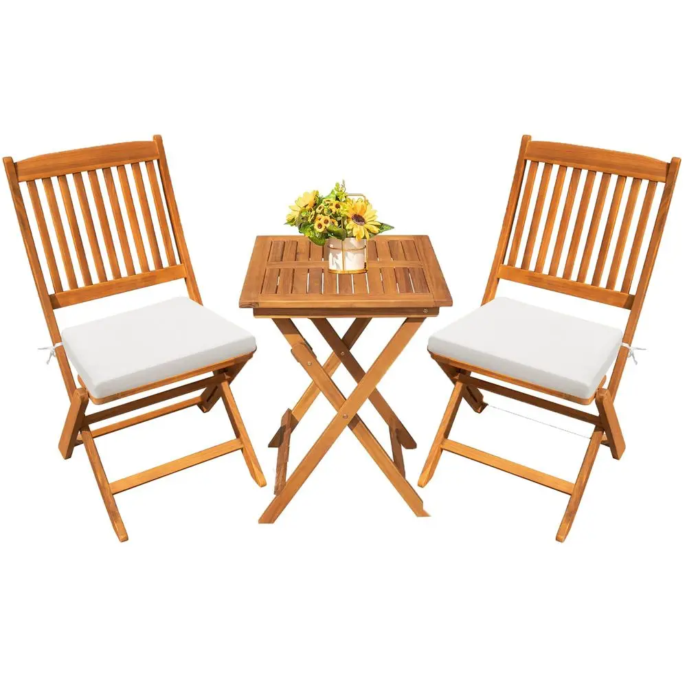 

Outdoor 3 Piece Folding Patio Bistro Set Acacia Wood Bistro Table and Chairs Set of 2 for Garden Poolside Backyard Balcony Porc