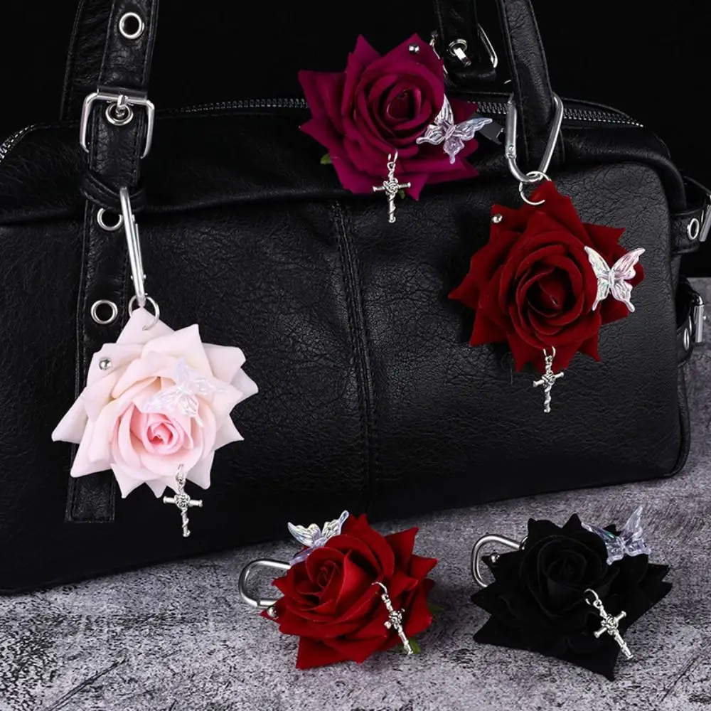 Simulation Flower Rose Keychain Handmade Drilling and Puncture Backpack Decoration Simulation Flower Keyring Colorful