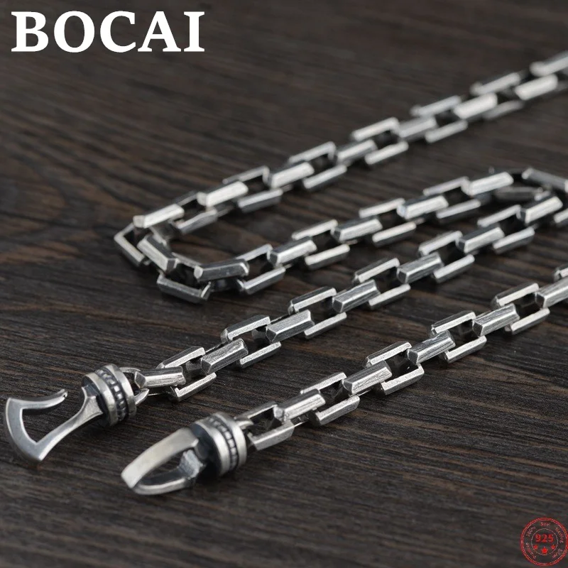 

BOCAI S925 Sterling Silver Necklace New Popular Thick 7mm Solid HeavenyChain Fashion Pure Argentum Jewelry for Men Women