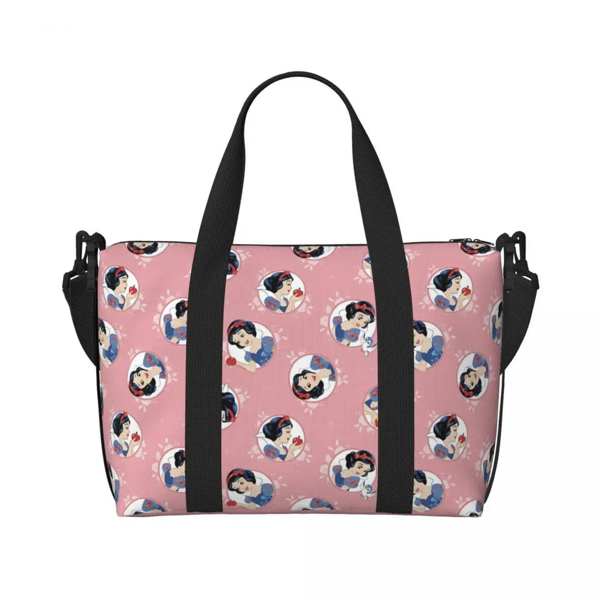 

Custom Snow White And The Seven Dwarfs Tote Bag for Women Large Capacity Priness Cartoon Beach Gym Travel Bags