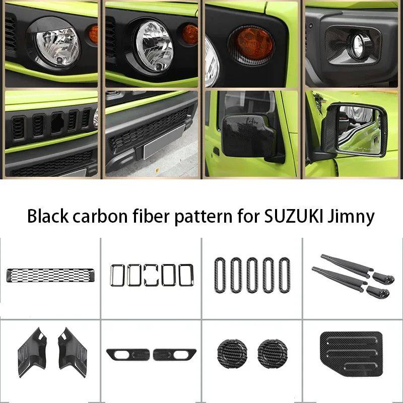 

Black Carbon Fiber Pattern for SUZUKI Jimny 2019-2020 JB64-JB74 Front Grille Headlamps Body Decoration Accessories