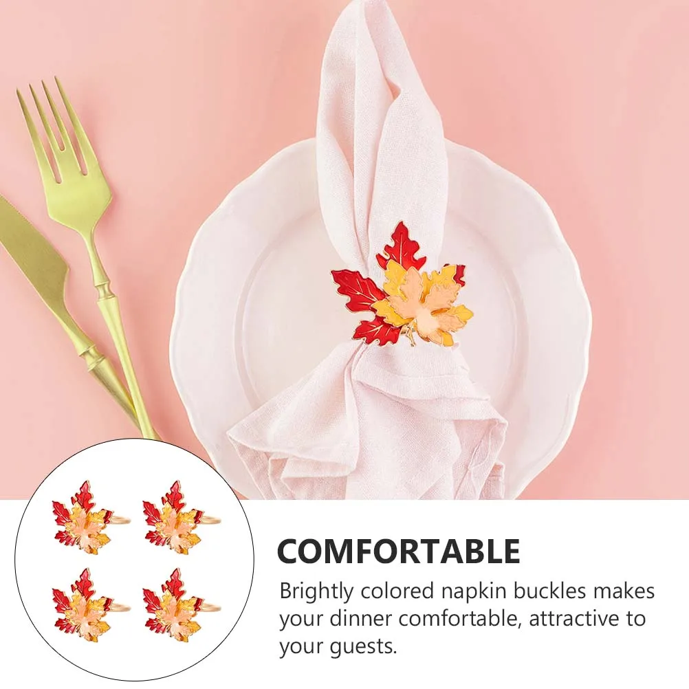 

4Pcs Maple Design Napkin Rings Alloy Napkin Buckles Thanksgiving Party Table Decoration Home Ornament Table Adorn