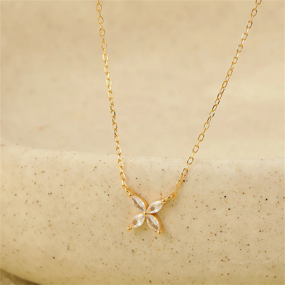 

Корейское легкое роскошное ожерелье в крутом стиле для женщин, серебро S925, полный бриллиант, цветок маркизы, подвеска в виде клевера, элегантный воротник