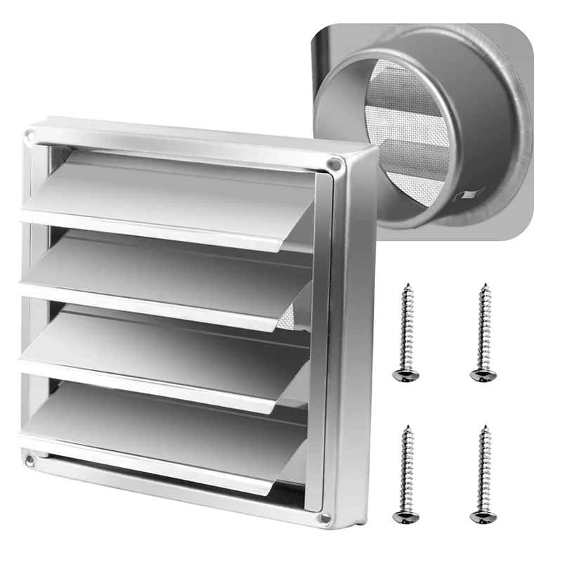 金属メッシュスクリーン付き金属乾燥機ベントカバー、屋外ステンレス鋼ルーバーベントカバー、簡単に取り付け可能-[A002]