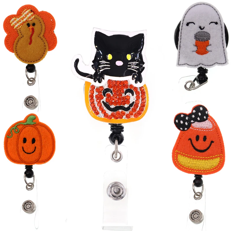 

10pcs Halloween Festival Pumpkin Ghost Badge Reel Office Supply Hospital Nursing Student Gift Accessories Badge Reel