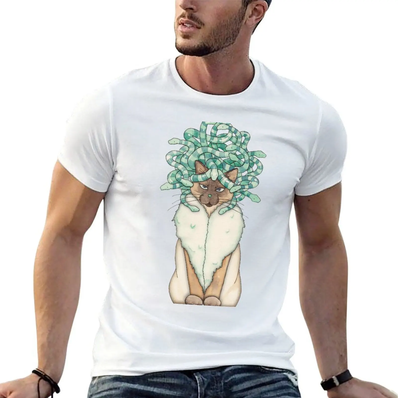 

Medusa Cat T-Shirt anime tshirt black cotton t-shirt plain for man package T-Shirt