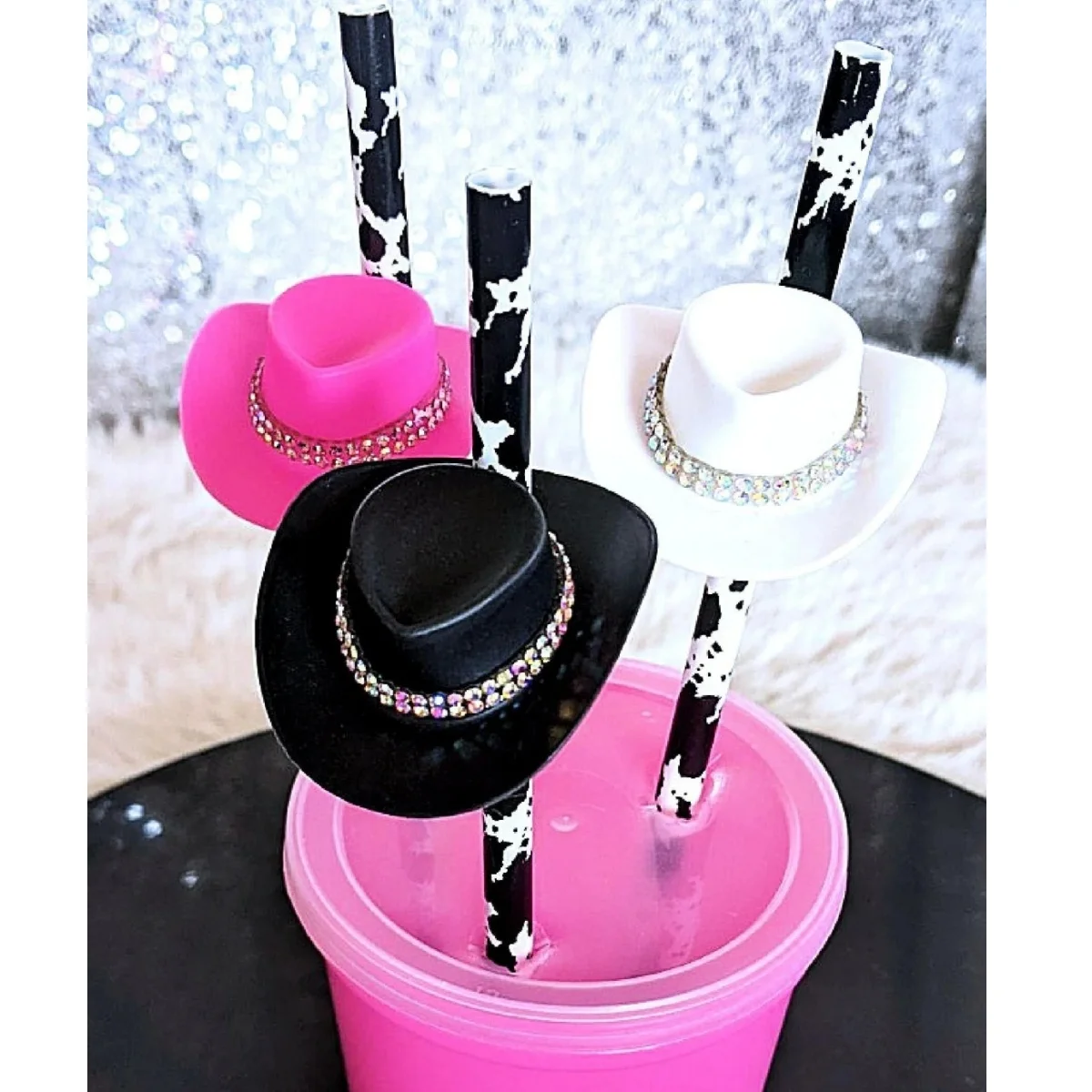 12 PCSCowboy Hat Party Straws, Western Boots and Bling, Nash Bash, Mini Cowboy Hat Drinking Straws, Bachelorette Party Favors, C