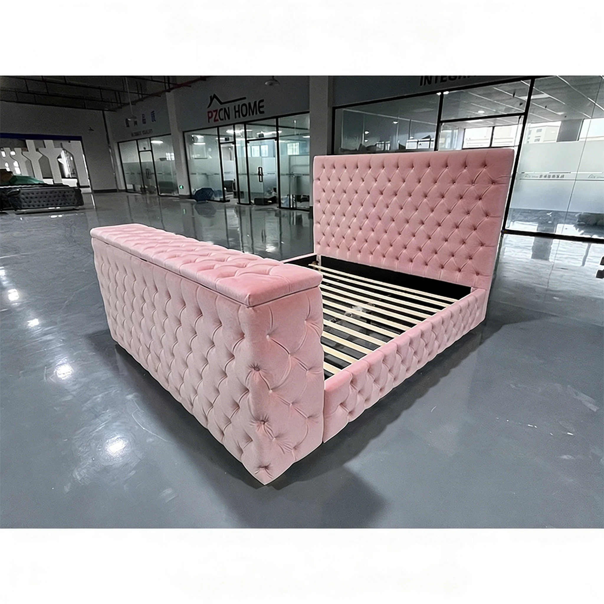 % America Modern Luxury Multifunctional TV Fireplace Bed Frame Upholstery