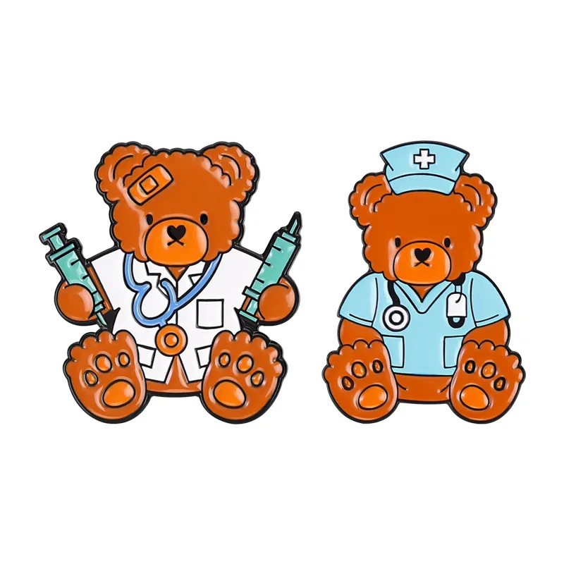 Cute Plush Animal Brooches Medical Bear Metal Badges Small Gifts Wholesale Backpack Accessories Bag Pins for Clothes Brooch Pin