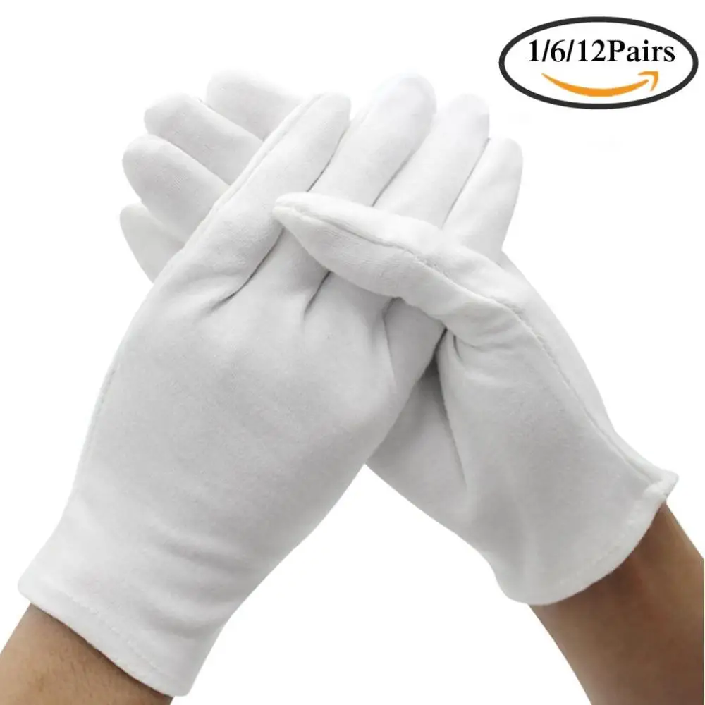 New 1/6/12 Pairs Wenvian Quality Inspection Gloves of Medium Thick Label of Work Cotton Thick White Work Safe Cotton Man Woman