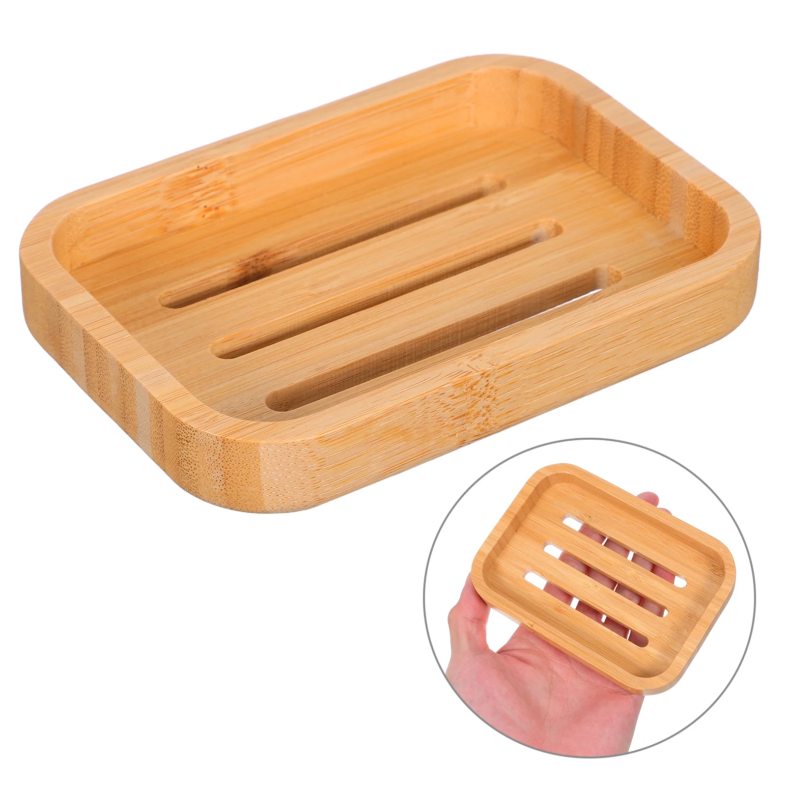 

2pcs Bamboo Soap Tray Self Draining Rectangular Soap Holder For Bathroom Kitchen Lightweight Compact Drainage Eco