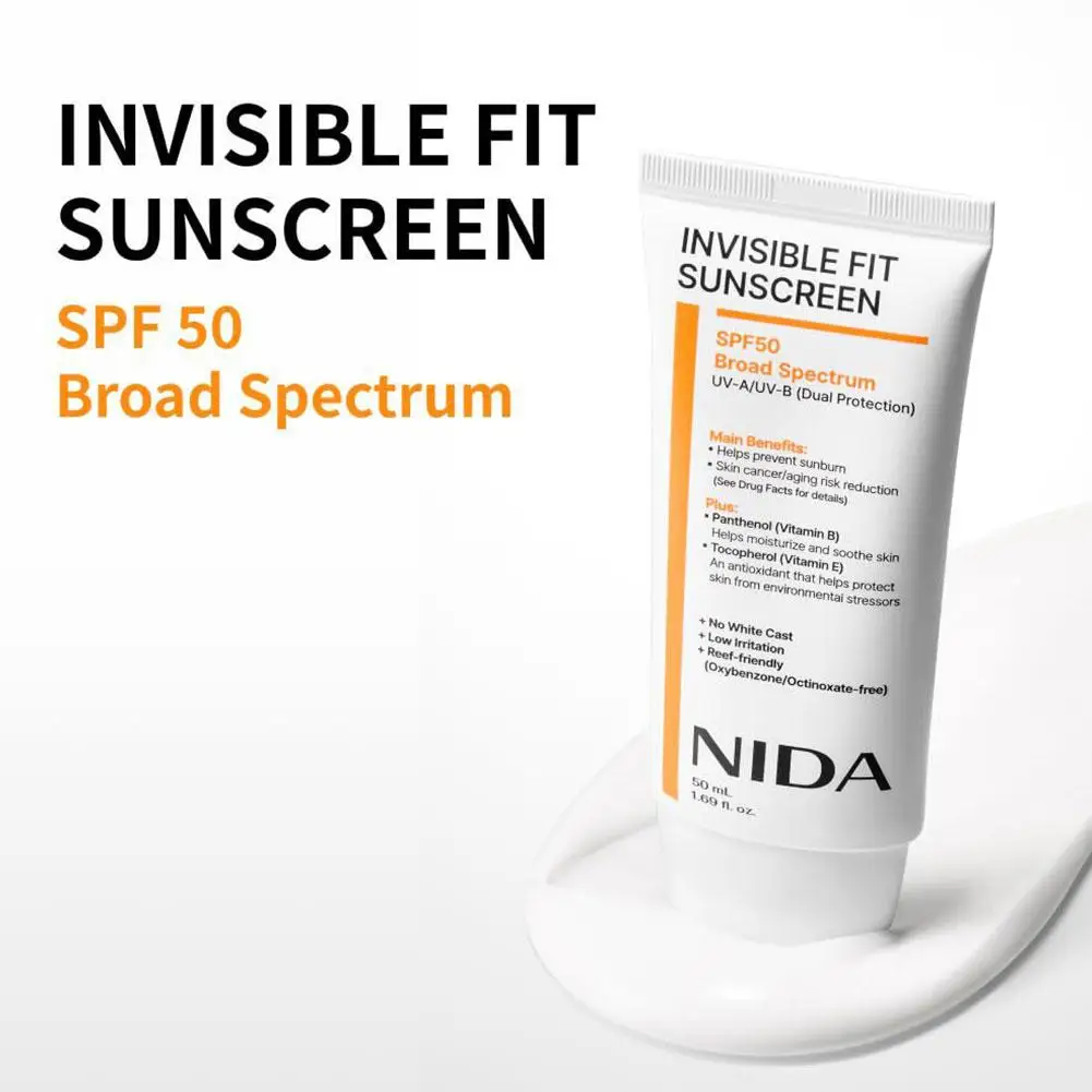 NIDA Unsichtbarer Sonnenschutz SPF50 Breitspektrum UV-A/UVB-Schutz Rifffreundlich Ohne Weißes Schimmer-Effekt Feuchtigkeitsspendender Sonnenschutz