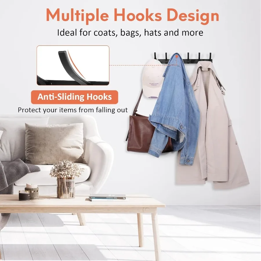 2 Pack Wall Mount Coat Rack with Hooks for Hanging Coats Hats and Towels SpaceSaving WallMounted Organizer for Entryway Bathroo