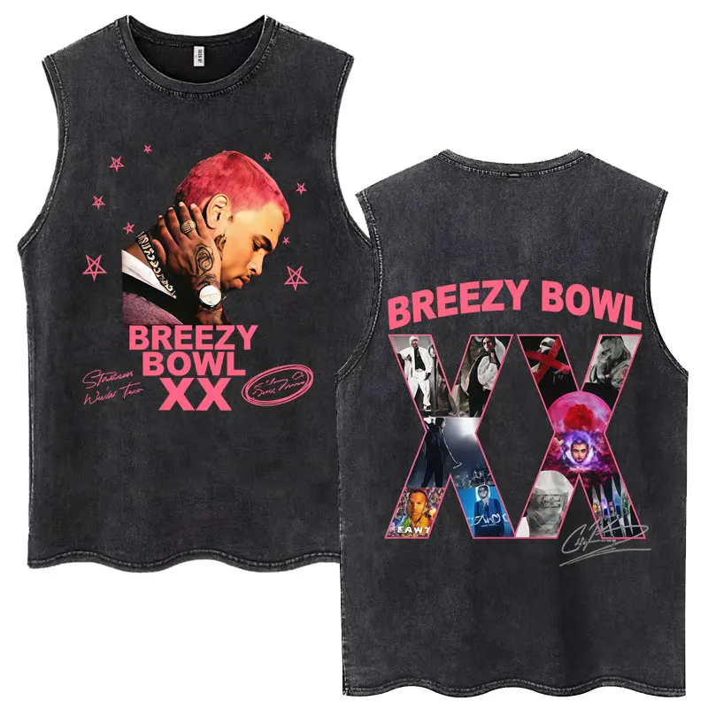 مغني الراب كريس براون بريزي السلطانية XX جولة محب مزدوجة الوجهين 2025 غسلها تانك القمم المشجعين هدية الصيف دافئ الهيب هوب الرجعية سترة للجنسين #4