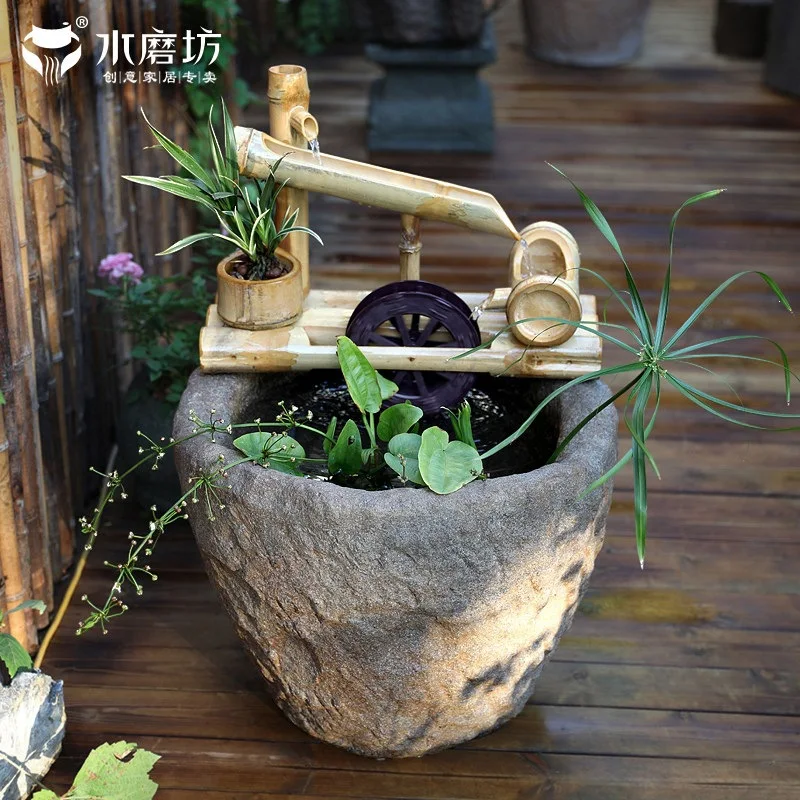Chinese living room circulating water fish tank landscape fountain entrance entrance decorative ornament balcony landscaping roc