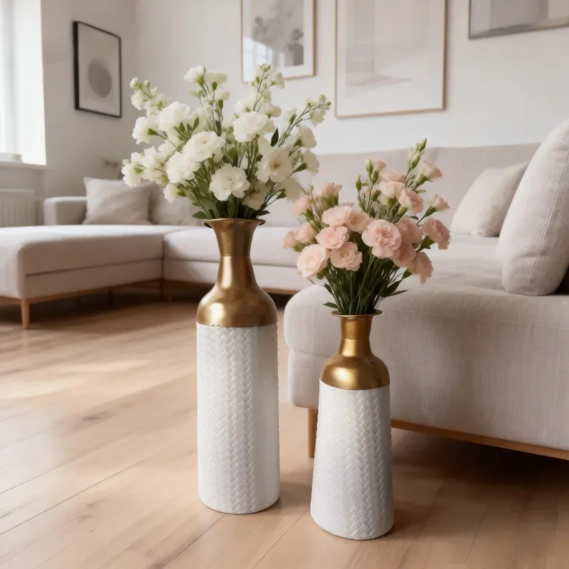 Black and Gold Contrasting Wrought Iron Floor Vase High End Light Luxury Style Flower Arrangement for Living Room Entrance