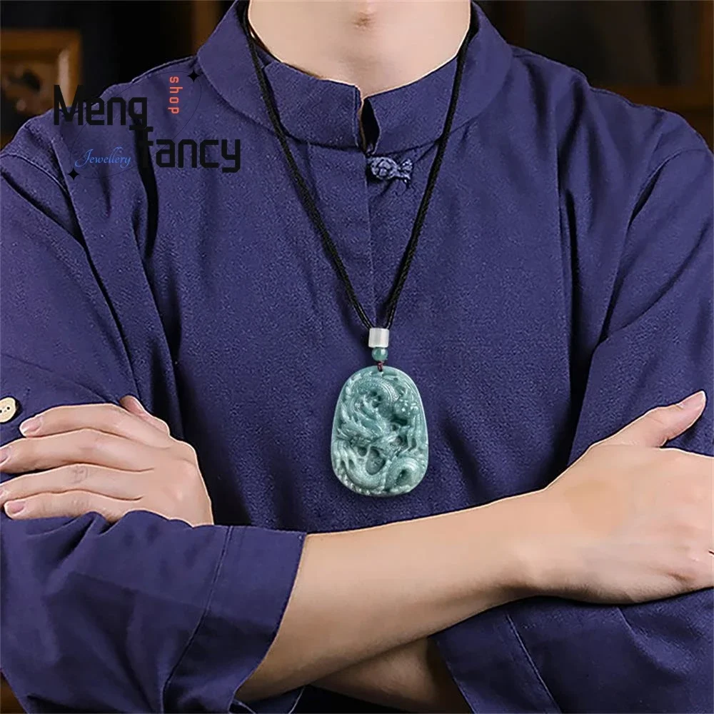 Natural A-goods Jadeite Blue Water Domineering Chinese Zodiac Dragon Pendant Ice Jade Pendant Exquisite Mascots Fashion Jewelry