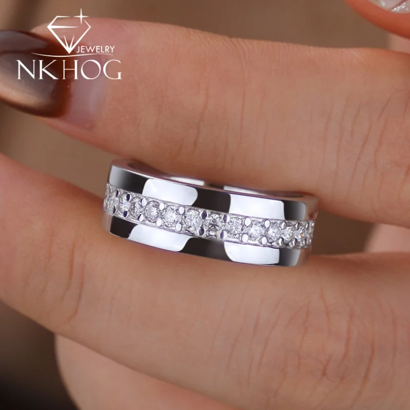 

NKHOG 2mm Full Moissanite Rings S925 Silver Row Band For Men Women Luxury Engagement Wedding 18K Plated Fine Jewelry Certified
