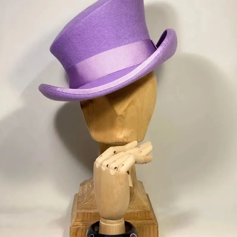 ファッションリボン装飾ピュアウールハットメンズベントブリムフラットトップフェルトハットエレガントでスタイリッシュな冬用キャップ男性用