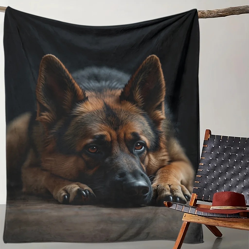 Realistic German Shepherd Dog Portrait Blanket Throw Cozy Fleece Pet Lover Gift for Dog Mom Dog Dad Home Decor