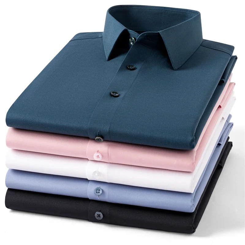 New Modal Anti-Wrinkle Men Shirt Long Sleeves Dress Shirts For Men Slim Fit Camisa Social Business Blouse White Office Shirt 5XL