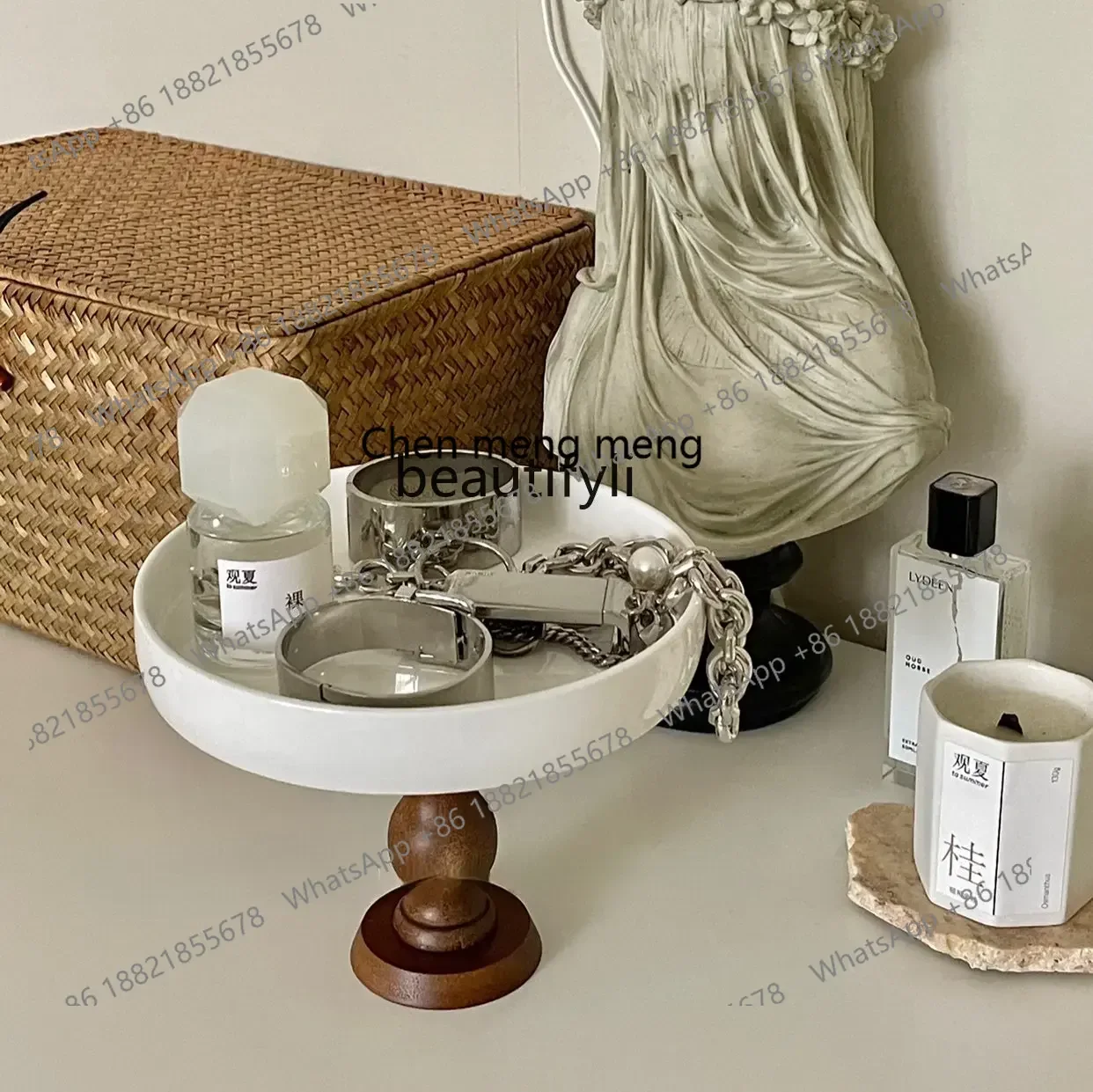 cn8350 ssyj High-End Simple High-Leg Tray Fruit Plate Cake Dim Sum Plate Wooden Pallet Compote
