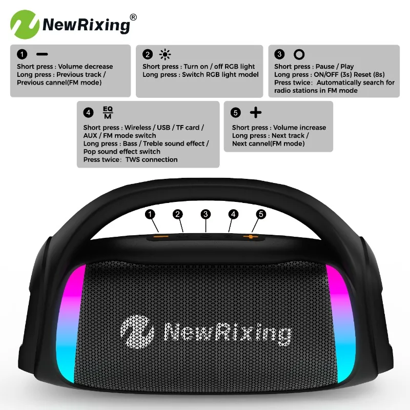 

Portable 50W Party Bluetooth Speaker with Deep Bass IPX4 Waterproof Outdoor Speakers with TWS/TF/USB/FM Playback Hands-free Call